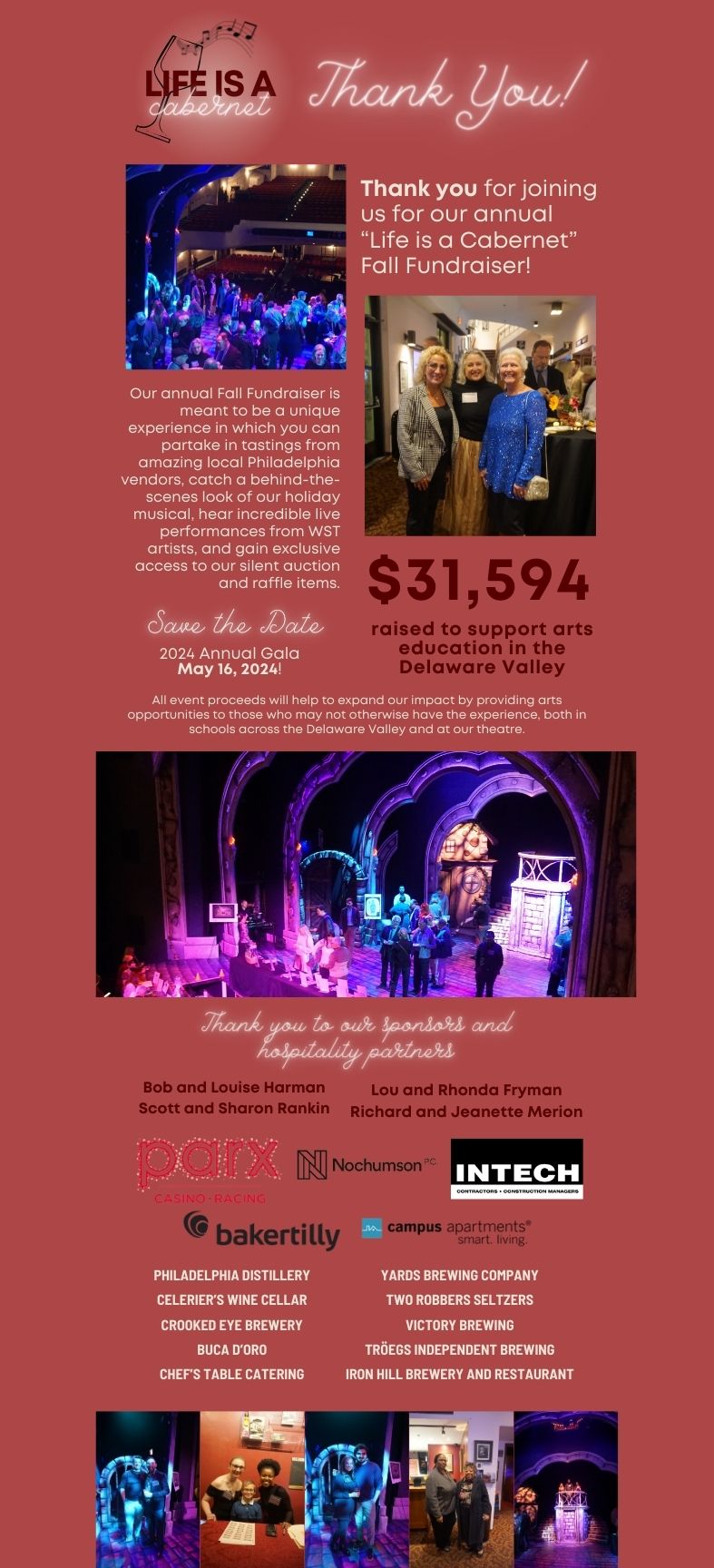 $31,594 raised to support arts education! Save the date: 2024 Annual Gala, May 16